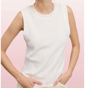 La Miel White Muscle Tank Top Ribbed Sleeveless Crew Neck Small